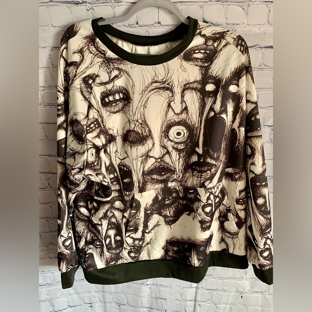 Black & White Scary Face Gothic Sweatshirt